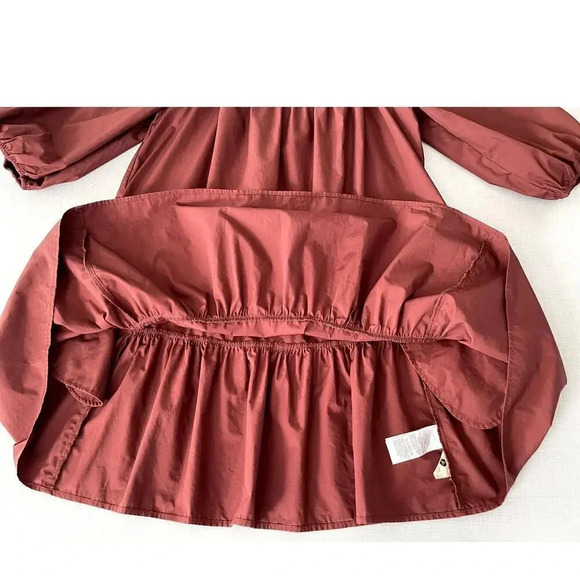 Madewell L Poplin Mini Dress Maroon Cotton Square Neck Boho Fall Prairie Comfy - Picture 10 of 14
